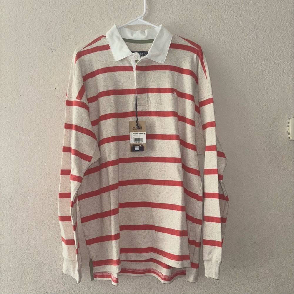 Chubbies Red and White Striped Rugby Shirt, size Large